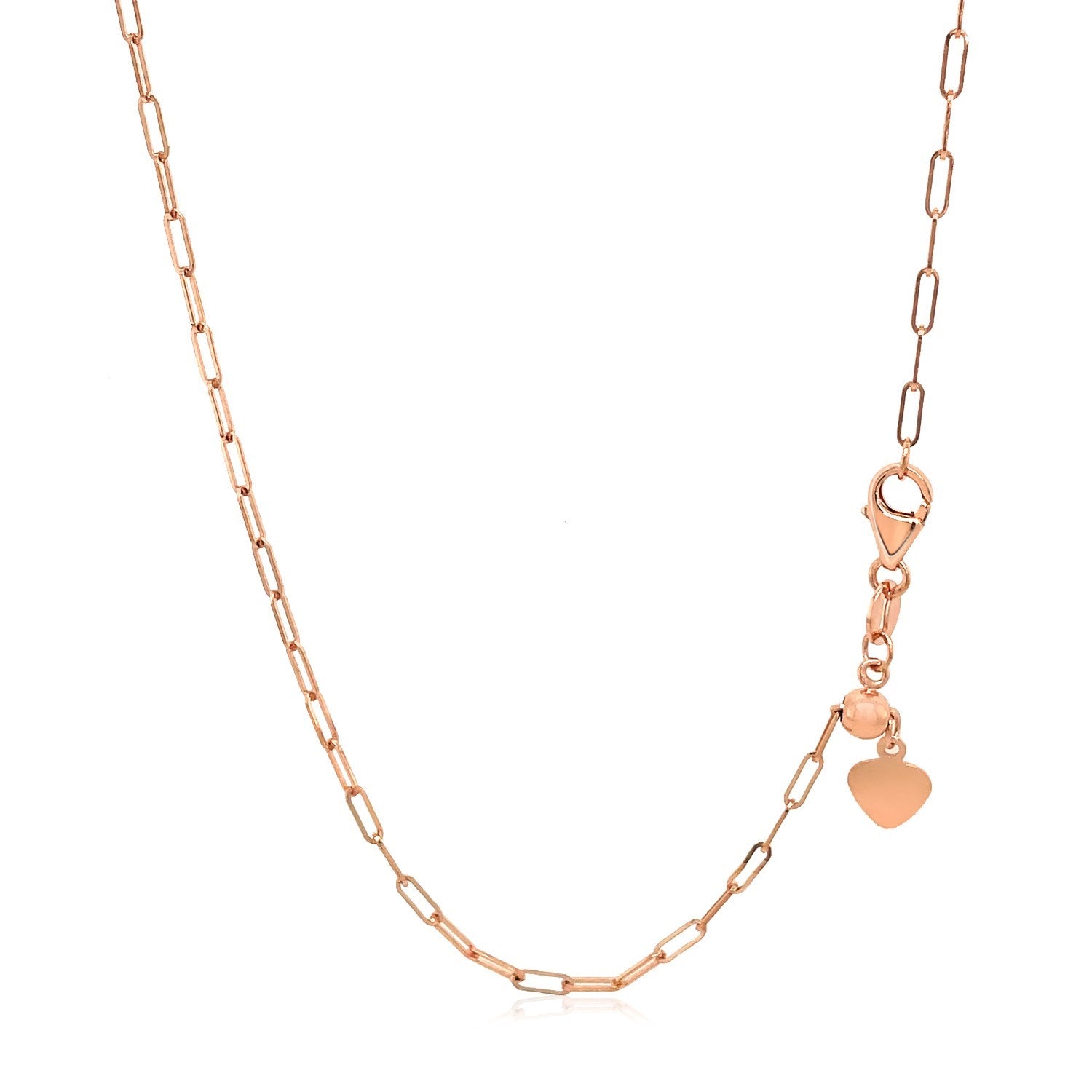 14k Rose Gold Adjustable Paperclip Chain (1.50 mm) in a sleek high-contrast midnight luxury editorial style